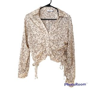 Vici dolls Lush Cream Taupe Star Blouse Ruched tie side detail button